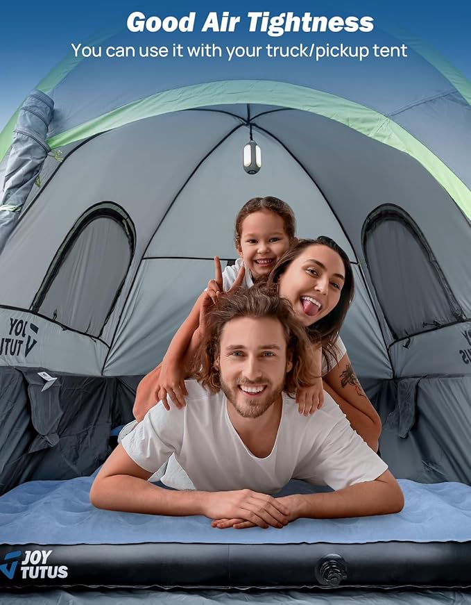 JOYTUTUS Truck Mattress for Camping,Air Bed with Inflatable Pillow for 6.4-6.7Ft,Full-Size Thicken Sleeping Pad with Cup Holder, Blow Up Bed for Car Truck Pickup F150, Grey Blue