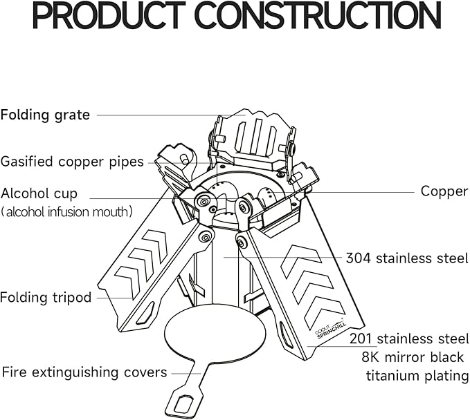 Alcohol Stove - Portable Camping Stove for Backpacking, Hiking, Picnic with Foldable Design (5.3x4.7x3.1")