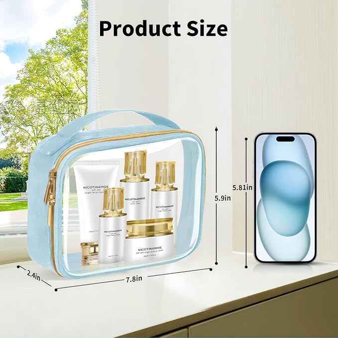 TSA Approved Travel Toiletry Bag,4 Pack Clear Makeup Bags with Handles,Quart Size Clear Cosmetic Bags for Traveling Women,Men,Carry on Airport Airline Compliant Bag,Blue