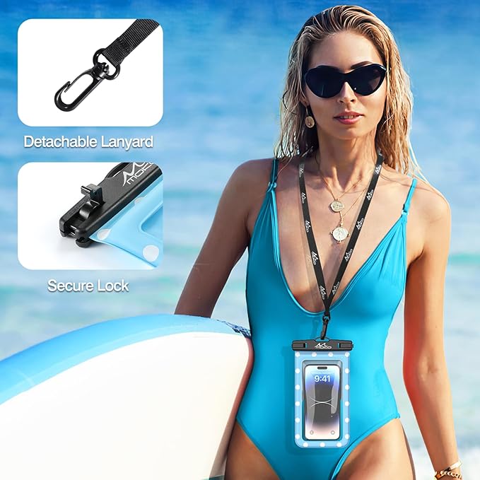 MoKo Large Waterproof Phone Pouch - 2 Pack Floating Water Protector Case Dry Bag with Detachable Lanyard, Compatible for iPhone 15 14 13 Pro Max, Galaxy S23 S22 Ultra, MintGreen+SkyBlue