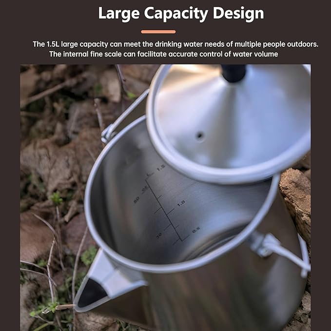 Campingmoon Camping Kettle Camp Tea Kettle Campfire Kettle for Open Fire Stainless Steel outdoor Camping Coffee Tea Pot for Boiling Water 1.5L