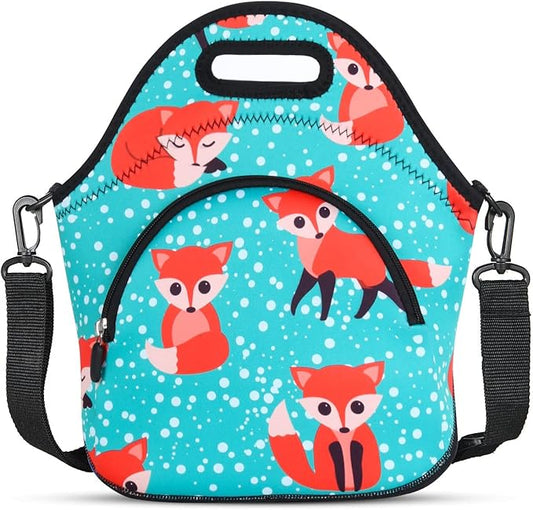 Violet Mist Neoprene Lunch Bag, Snow Fox, Unisex, Meal Holder, 12.6"L x 11.8"H x 6.14"W, Adjustable Shoulder Strap, Easy to Clean, BPA-Free, Eco-Friendly