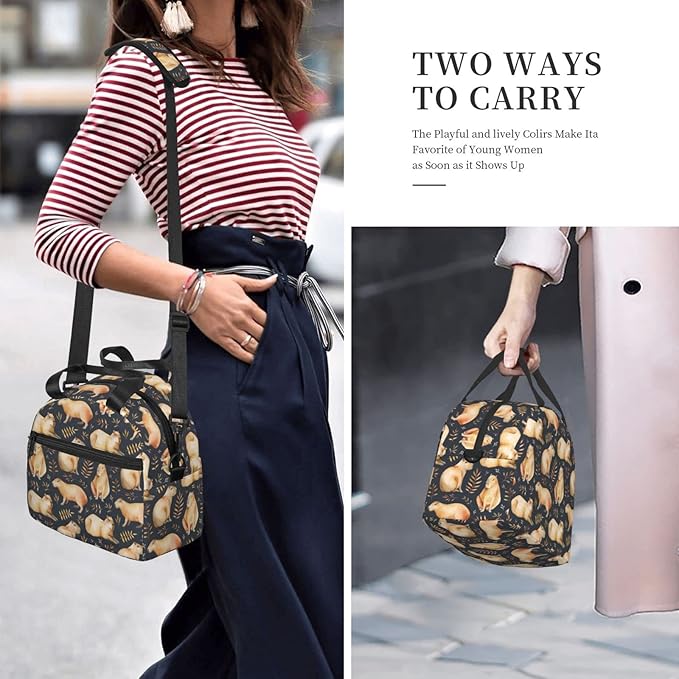 bassyil Capybaras Lunch Box Reusable Insulated Totes Lunch Bag Thermal Cooler Adjustable Shoulder Strap Bag for Men Women