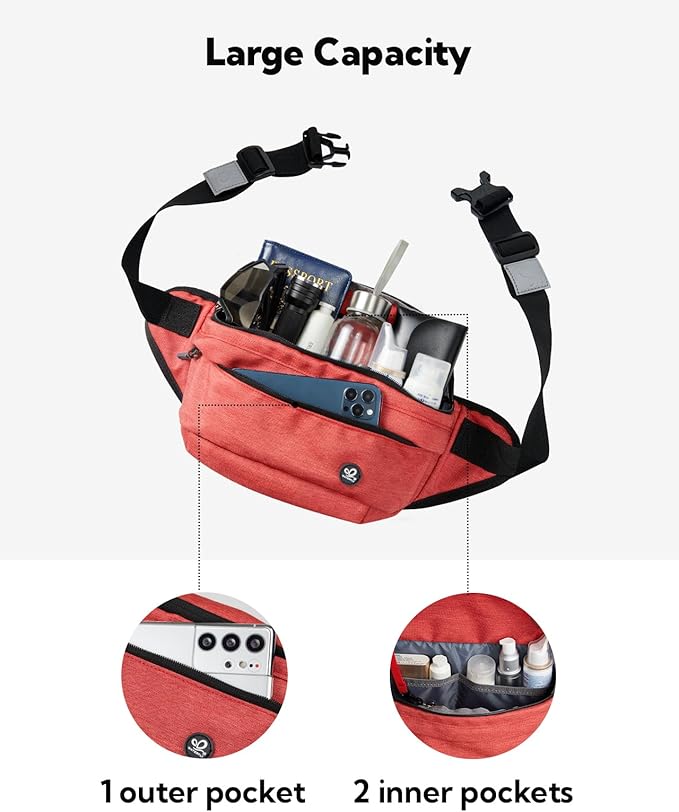 WATERFLY Fanny Pack for Men Women Water Resistant Large Hiking Waist Bag Pack Carrying All Phones for Running Walking Traveling