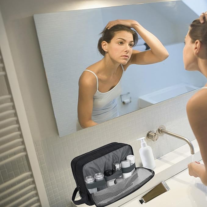 Toiletry Bag for Men Hanging Dopp Kit Water Resistant Shaving Bag Small Toiletry Bag for Traveling (Denim Pure Black)