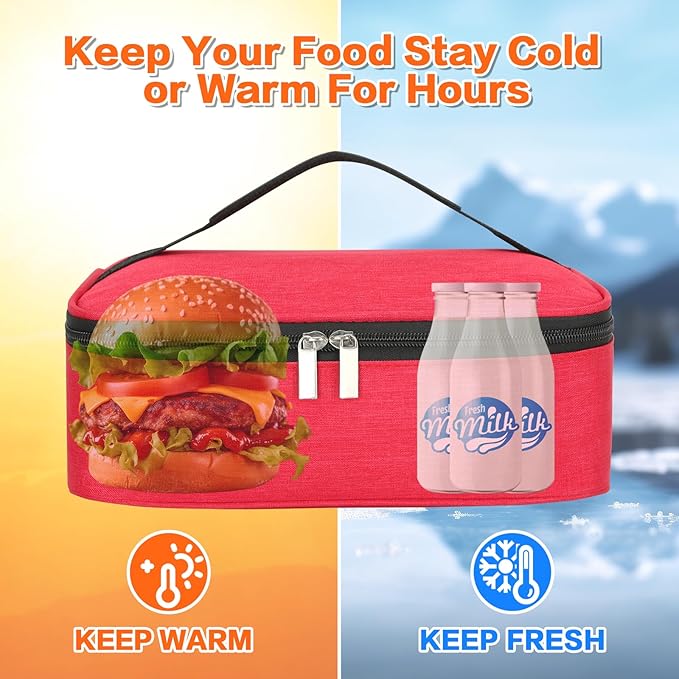 NATURAL STYLE Small Lunch Bag, Mini Portable Thermal Insulated Cooler Bag Lunch Box (Red)