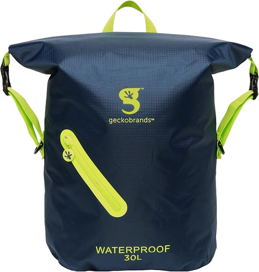 geckobrands Lightweight 30L Waterproof Backpack - Lightweight Watertight Outdoor Bag Hiking Traveling Light Water Activities