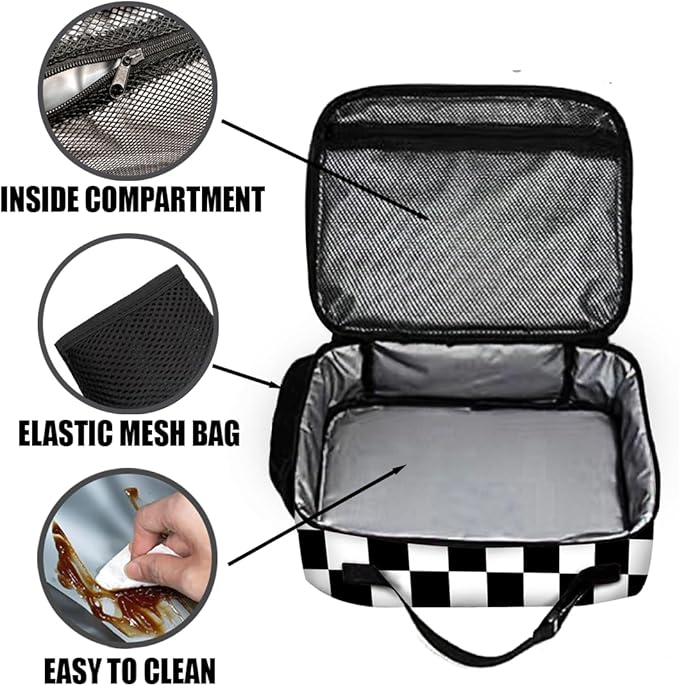 Checkered Lunch Bag Reusable Insulated Lunch Box Keep Food Cooler Thermal Lunch Tote for Women Men