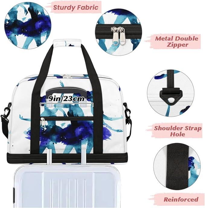 Ballerina Girl Foldable Travel Duffel Bag, Expandable Sports Gym Bag with Shoes Compartment Weekender Overnight Totes Bags for Women Men