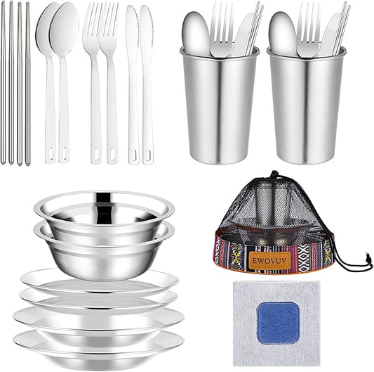 Camping Mess Kit - for Camping 1 to 2 Person boy Scout Camp Dishes Camping Cooking Utensils Accessories Plates Dinnerware Set Outdoor