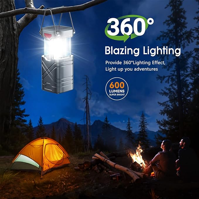 LETMY 4 Pack Camping Lantern, Rechargeable LED Lanterns, Solar Lantern Battery Powered Hurricane Lantern Flashlights with 3 Powered Ways & USB Cable for Emergency, Power Outage, Hurricane Supplies