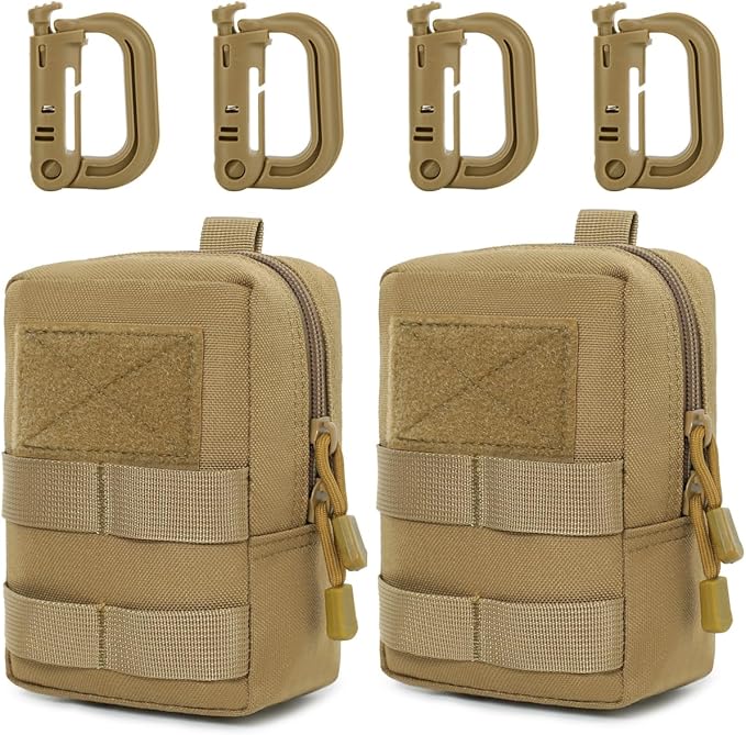 MUCHER 2 Pack Molle Pouches Tactical Pouches EDC Pouch Organizer Molle Bag Utility Pouch with 4 Carabiners for Outdoor Hiking Hunting Camping Training