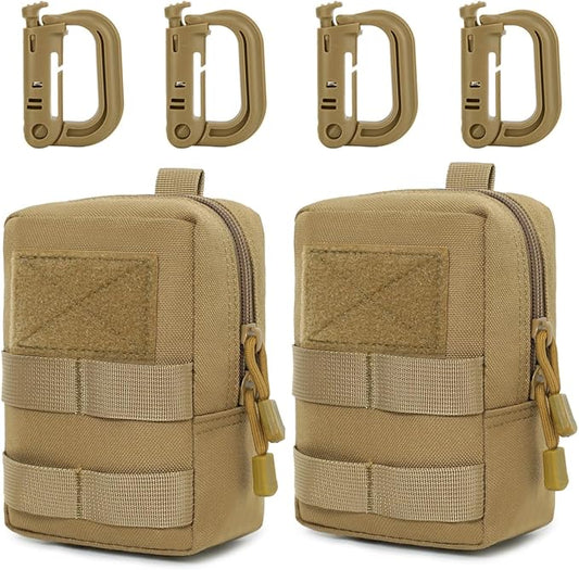 MUCHER 2 Pack Molle Pouches Tactical Pouches EDC Pouch Organizer Molle Bag Utility Pouch with 4 Carabiners for Outdoor Hiking Hunting Camping Training