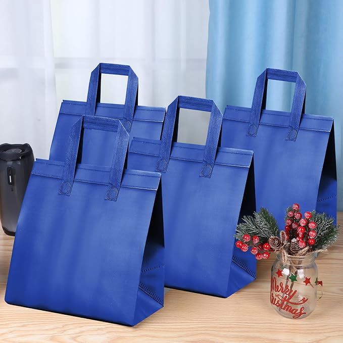 Hushee 200 Pcs Insulated Take out Bags Bulk Thermal Insulation Take Away Bags Disposable Cooler Bags 10.24x11.02x6.69 Inch for Grocery Lunch Hot Cold Frozen Food Delivery Shipping(Blue)