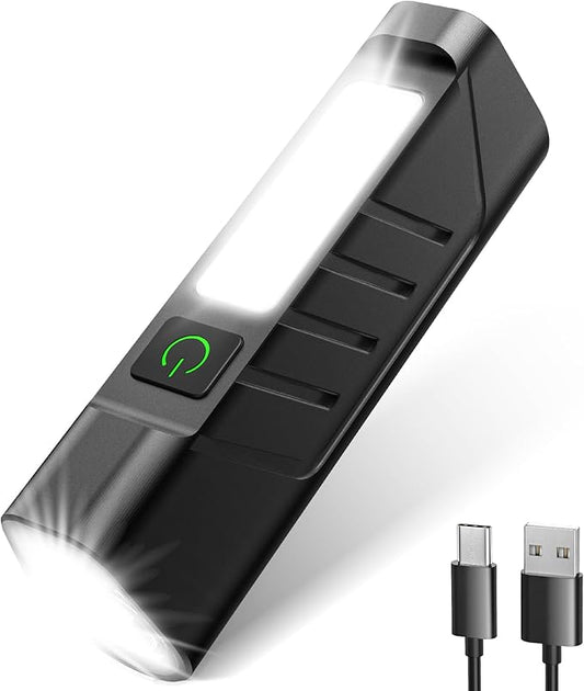 Rechargeable EDC Flashlight with Red Beam and White LED Combo, 900 Lumens Portable Pocket Lights, USB-C Charging, IPX4, Triple Sources for Outdoors Emergency Working (Black)