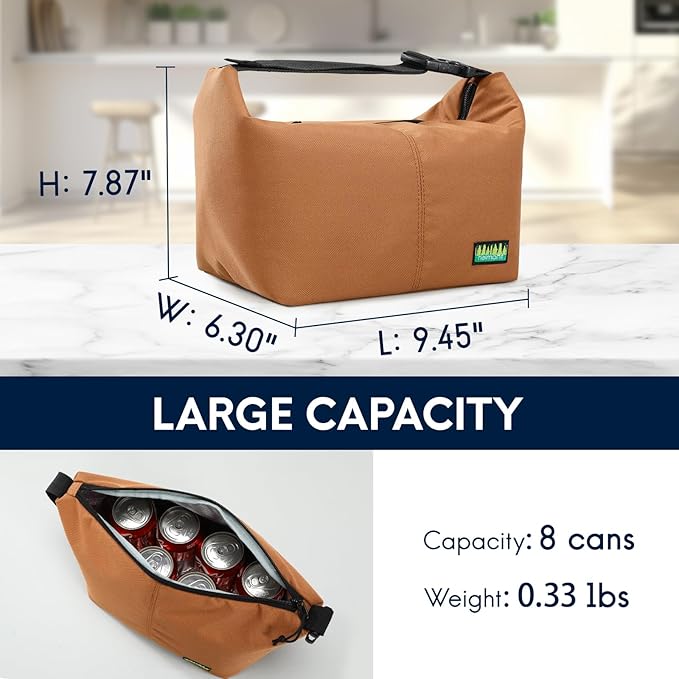 Haimont Small Lunch Cooler Bags for Work, Insulated Cooler Tote Lunchbag with Adjustable Buckle, Leakproof Soft Lunchbox for Outdoor, Daytrip, Camping, Brown