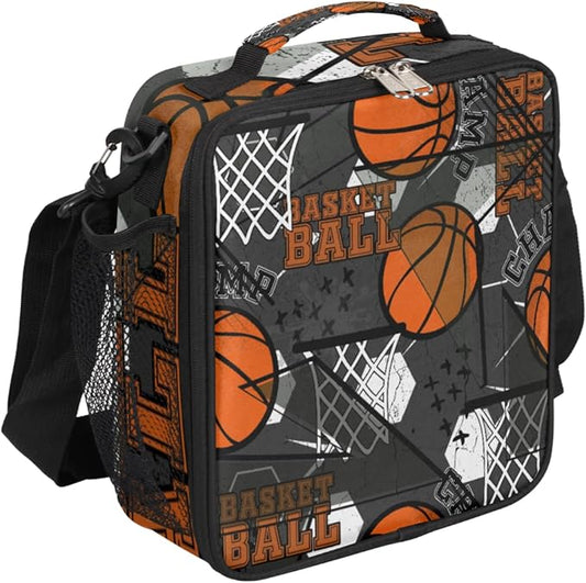 cfpolar Basketball Lunch Box for Boys Insulated Lunch Bags Reusable Mini Cooler Lunch Tote Mens Lunchbox Thermal Meal Tote Kit with Shoulder Strap for Work School Picnic