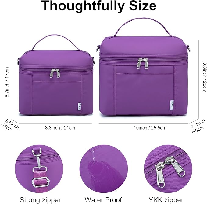 NOL Natural Organic Lifestyle Insulated Lunch Bags for Women Cooler Bag Lightweight Nylon Waterproof Lunch Box For Work (Purple Medium(normal))