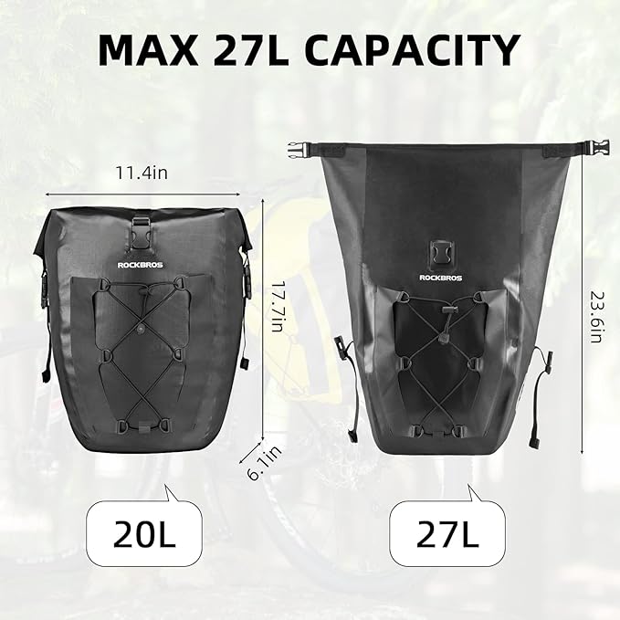 ROCKBROS Bike Pannier Waterproof 27L Large Capacity Bike Bag Rear Rack Waterproof for Grocery Touring Cycling Black*1