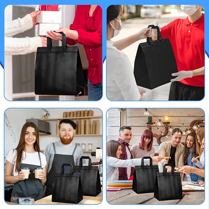 Hushee 200 Pcs Insulated Take out Bags Bulk Thermal Insulation Take Away Bags Disposable 10.24x11.02x6.69 Inch for Grocery Lunch Hot Cold Frozen Food Delivery Shipping Cooler(Black)
