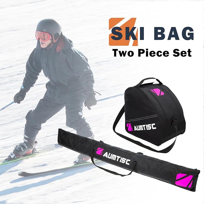 AUMTISC Ski Bag and Boot Bag Combo, Padded Ski Bags for Air Travel Flying, Adjustable Length for Skis Up to 200 cm and Boots Up to Size 13