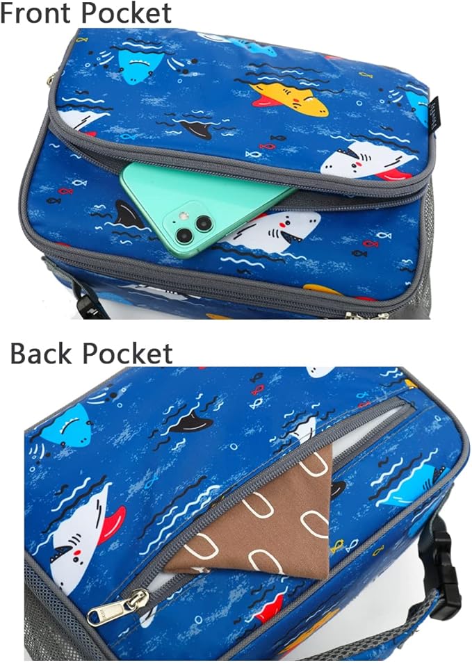 FlowFly Kids Lunch box Insulated Soft Bag Mini Cooler Back to School Thermal Meal Tote Kit for Girls, Boys, Colorful-Shark