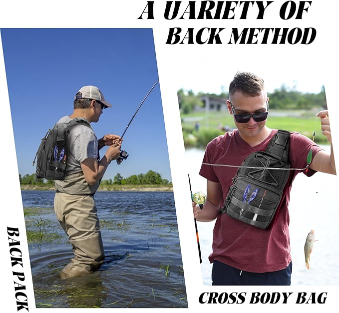 Fishing Backpack Tackle Storage Bag With Rod Holder - Sling Gear Storage