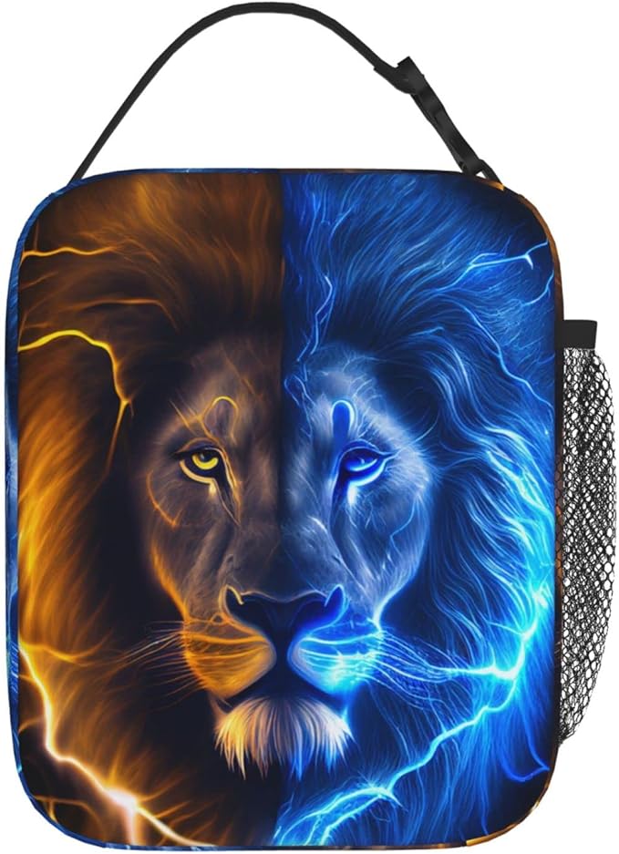SARA NELL Cool Lion Insulated Lunch Bag Ice and Fire Lion Lunch Cooler Box for Women Men Teens Kids, Reusable Lunch Tote Bag, Thermal Insulated Lunch Bags for Work, Picnic, School or Travel