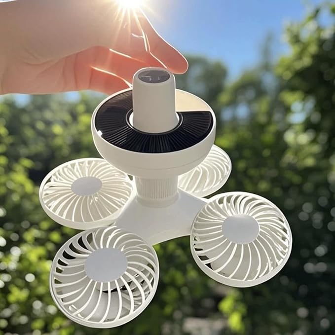 Solar Foldable 4 Fan Light with Hook, USB/Solar Charging for Outdoor Cooling & Lighting, camping ceiling fan,lámparas recargables para cuba, battery operated ceiling fan tent essentials