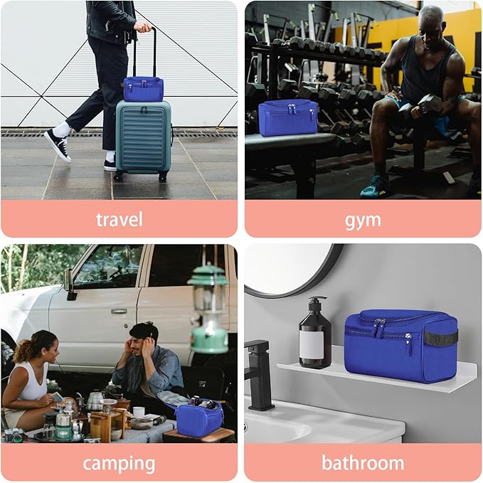 Hanging Toiletry Bag for Women and Men Traveling Makeup Large Capacity Cosmetics Portable Dopp Kit Storage Organizer Bag with Hanging Hook for Toiletries Brushes (Navy Blue)