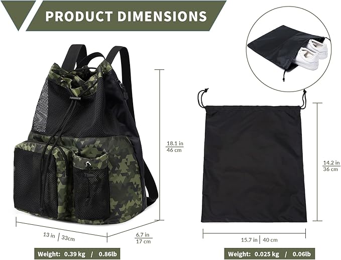 Lohol Large Mesh Drawstring Backpack with Shoe Bag, Durable Swimming String Sack with Handle for Sports Gym Yoga Beach Travel
