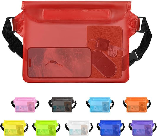 2-Pack Waterproof Pouch with Adjustable Waist Strap, Waterproof Dry Bag, Keeps Cell Phones and Valuables Safe and Dry, Perfect for Kayaking, Beach, Camping and Swimming (Black)