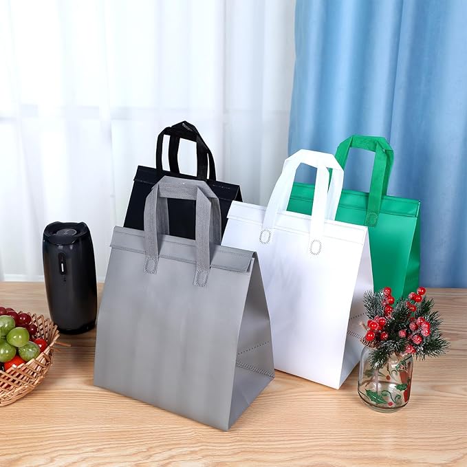 Hushee 200 Pcs Insulated Take out Bags Bulk Thermal Insulation Take Away Bags Disposable 10.24x11.02x6.69 Inch for Grocery Lunch Hot Cold Frozen Food Delivery Shipping Cooler(Colored)