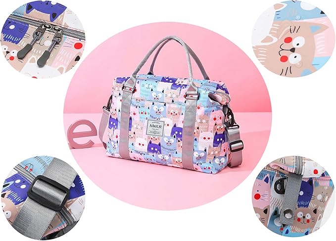 Travel Duffle Bag Weekender Overnight Bag Gym Tote with Wet Pocket for Women Girls Workout Duffel Bag Water Resistant (W-Cute Cats+Toiletry Bag)