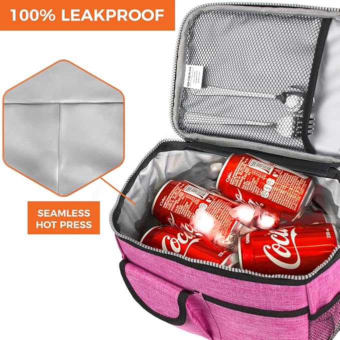 opux Insulated Lunch Bag for Men Women, Leakproof Heather Pink Lunch Box for Work, Portable Soft Lunch Cooler Bag with Shoulder Strap, Adult Lunchbox Lunch Pail for Kid Boy Girl School, 14 Can/8L