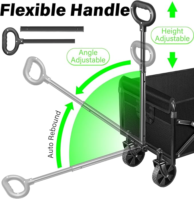 Wagons Carts Foldable - 360Lbs Collapsible Folding Wagon - Wagon Cart with Wheels Portable for Sports, Camping, Storage, Travel, Shopping - Black2