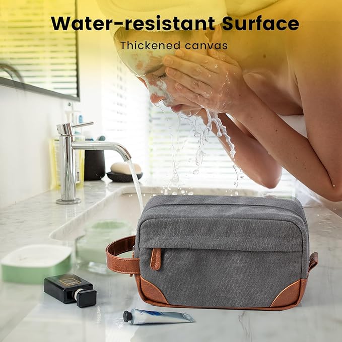 Vorspack Toiletry Bag Hanging Dopp Kit for Men Water Resistant Canvas Shaving Bag with Large Capacity for Travel - Light Grey