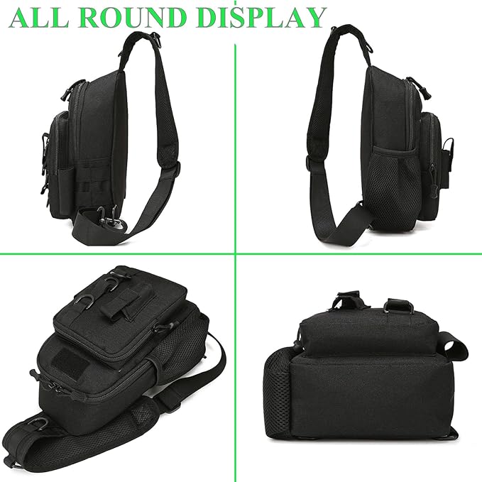 Fishing Sling Bag - Small Fishing Tackle Storage Bags with Rod Holder((Black)