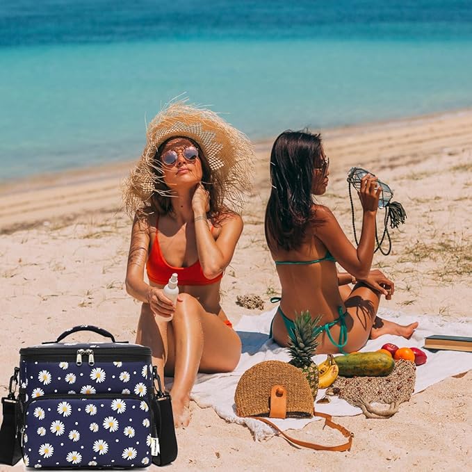 Insulated Lunch Bag for Adult/Women/Men, Reusable Large Lunch Box Cooler Soft Leakproof Tote, Thermal Meal Prep Lunch Pail with Adjustable Shoulder Strap for School/Travel/Office, Daisy