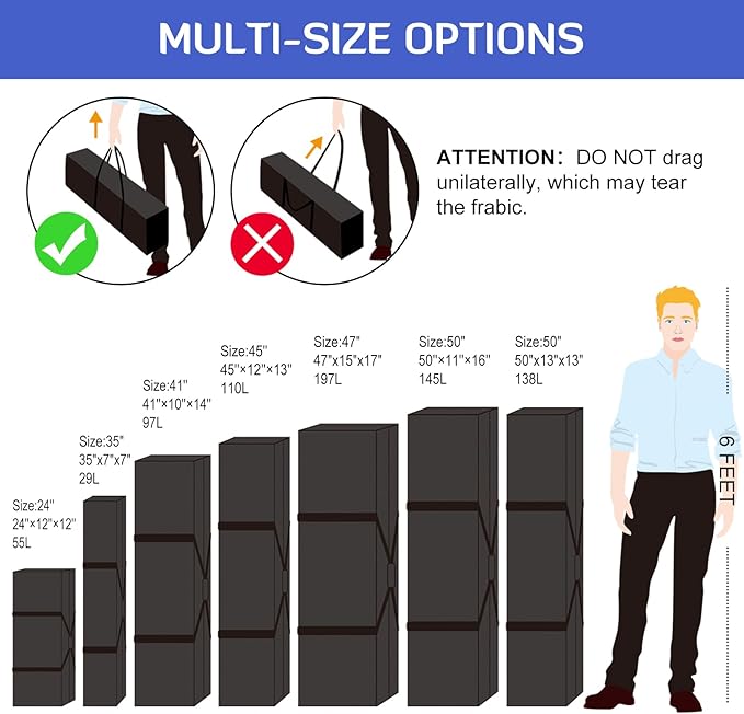 INFANZIA Duffel Travel Sports Equipment Bag, Long Luggage Bag with Upgrade Zipper Water Resistant, Extra Large Foldable Storage Bag for Camping, Tent, Tripod, Fishing(47x15x17 inch,1PCS)