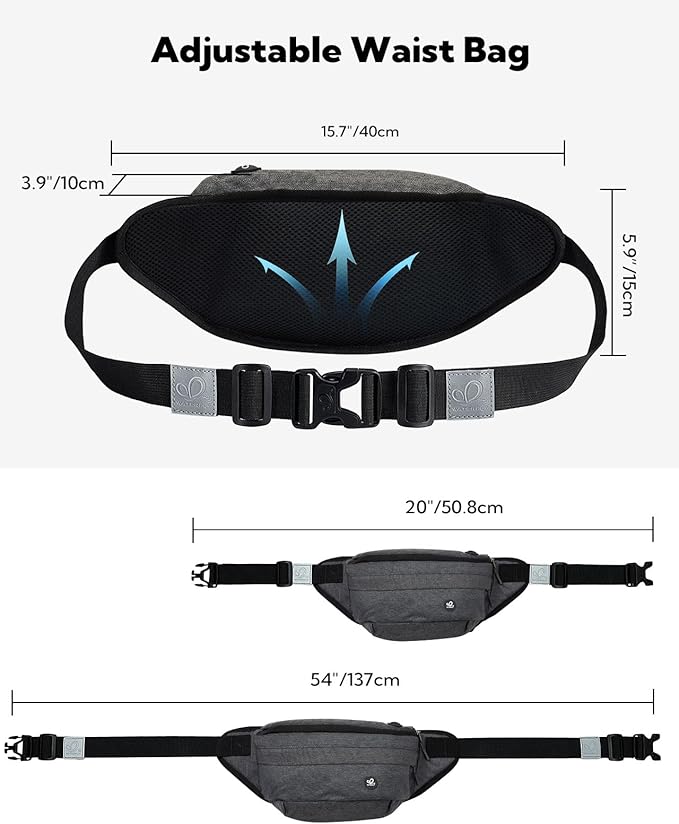 WATERFLY Fanny Pack for Men Women Water Resistant Large Hiking Waist Bag Pack Carrying All Phones for Running Walking Traveling