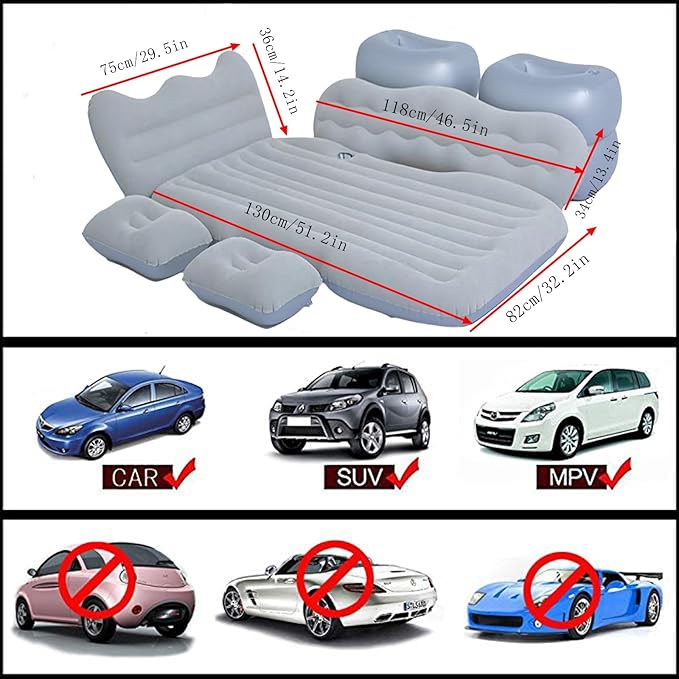 Inflatable Car Air Mattress Back Seat Bed,Thickened Car Travel Camping Air Mattress with Air Pump,Blow Up Bed Portable Car Sleeping Mattress for Car Universal SUV