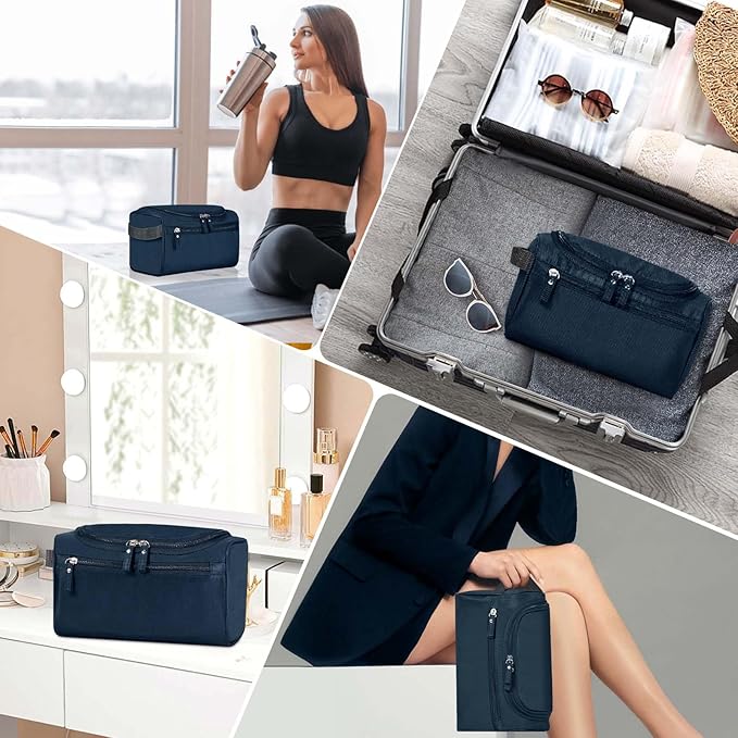 Hanging Toiletry Bag for Women and Men Traveling Makeup Large Capacity Cosmetics Portable Dopp Kit Storage Organizer Bag with Hanging Hook for Toiletries Brushes (Dark Blue)