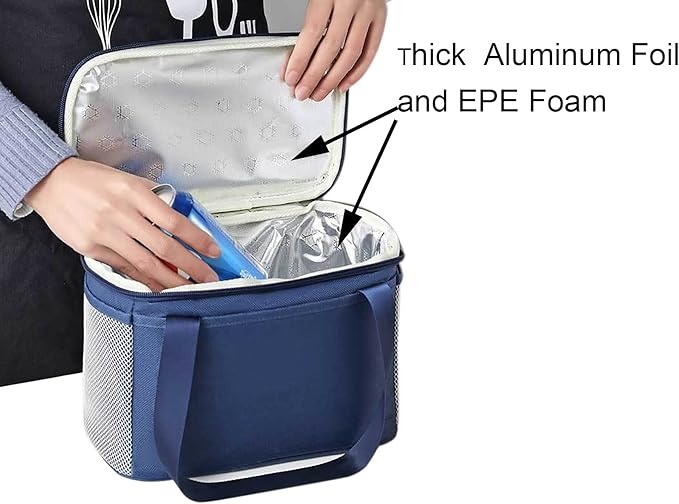 Yansanido 6L Thickened Blue Reusable Insulated Lunch Bag for Women and Men Travel Picnic and Lunch Box (Small, Blue)