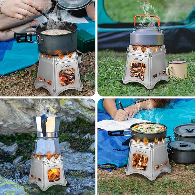 Lixada Camping Wood Stove Folding Lightweight Stainless Steel Wood Burning Stoves Portable Backpacking Stove for Outdoor Camping Hiking Backpacking Picnic Hunting BBQ