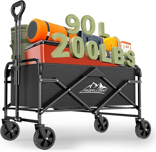 Collapsible Wagon Cart with 5" Removable 360° Swivel Wheels & Handle Adjustable, 220lbs Capacity， Waterproof 600D Oxford Fabric & MDF Base, All-Terrain Portable Utility Cart for Shopping, Garden， Pet