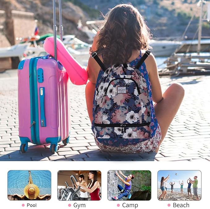 Dry Wet Drawstring Backpack with Shoe Compartment for Women Adjustable Gym Bag