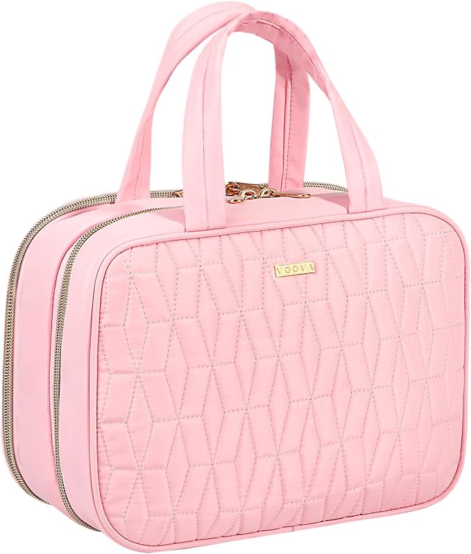 Voova Hanging Travel Toiletry Bag for Women Men, Waterproof Makeup Cosmetic Organizer Holder for Toiletries Accessories, Traveling Essentials,Shampoo,Full-Sized Container, Brushes Kit Set, Pink