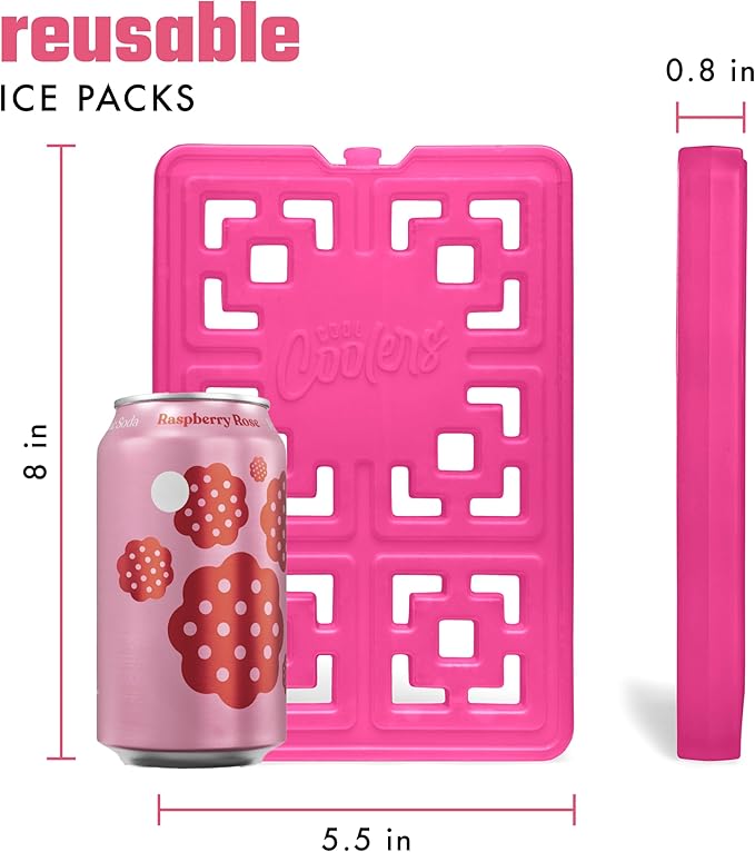 Cool Coolers XL Fashion Ice by Fit + Fresh, 2pk Ice Blocks for Lunchboxes, Freezer Packs for Coolers, Hot Pink