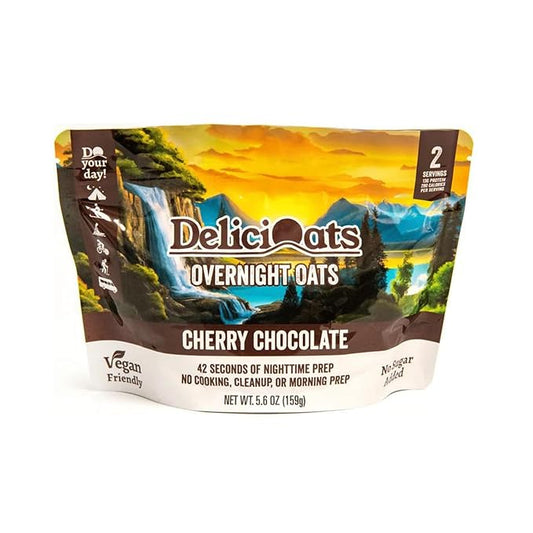 DeliciOats Overnight Oats | Dairy Free, Soy Free, Gluten Free Oatmeal for Backpacking, Camping, Emergency Food, and Everyday Breakfast (Pack of 1, Cherry Chocolate)